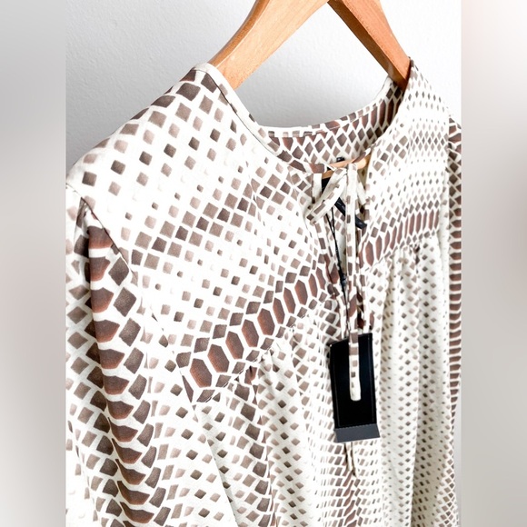 BCBGMaxAzria Lorella Pattern Long Balloon Sleeves Blouse Chiffon Career Formal - Picture 5 of 11